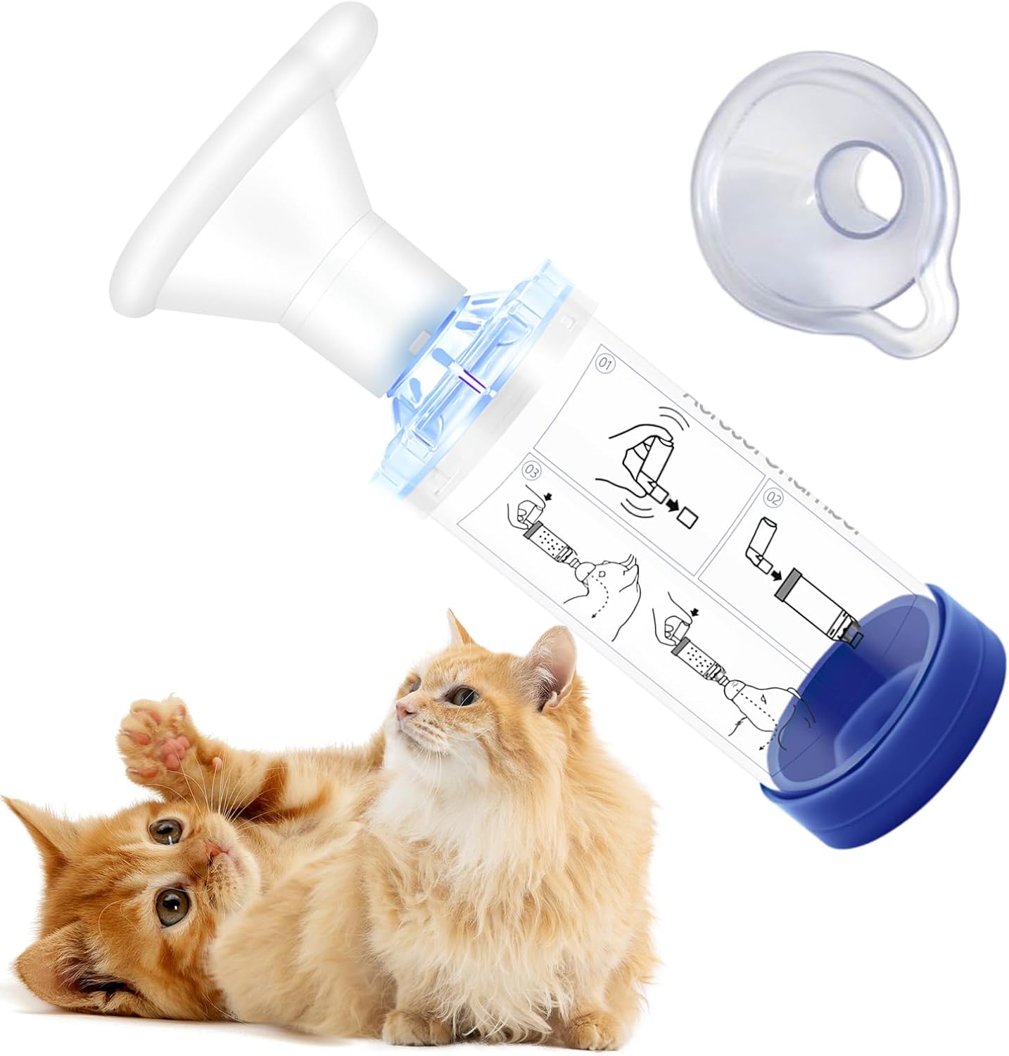 Cat Inhaler Spacer with 2 Silicone Masks - Portable Nebulizer for Feline Breathing Problems - Drug Delivery Solution for Cats - Effective Cat Inhaler & Nebulizer (Blue)