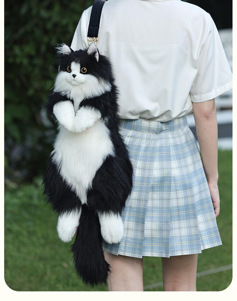 Black and White Cow Cat Backpack 3D Plush Toy Bag