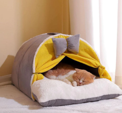 Cozy Bow-Tent Cat Bed