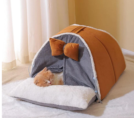 Cozy Bow-Tent Cat Bed