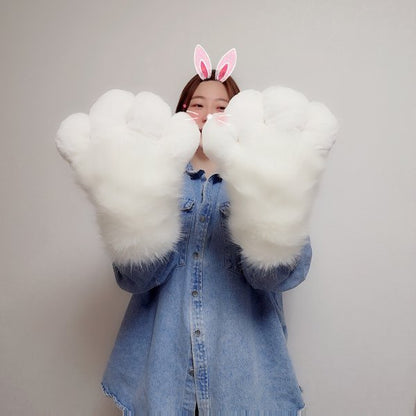Cute Cat Paw Gloves for Cosplay, Plush Animal Paw Winter Gloves