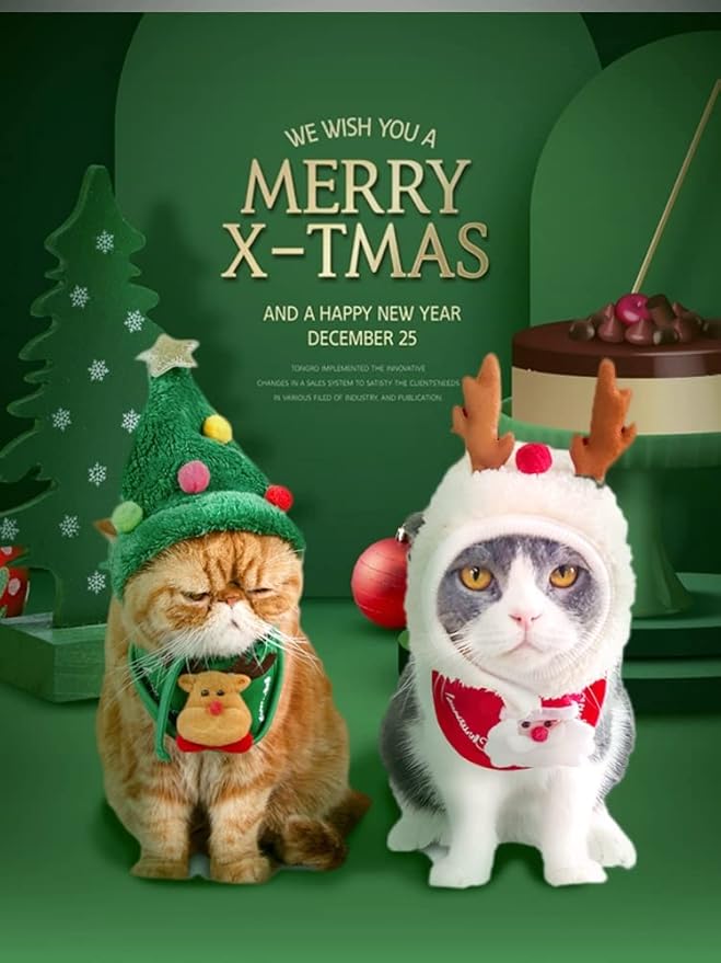 2-in-1 Dog Christmas Outfit – Santa Costumes (Hat + Bandana Set)