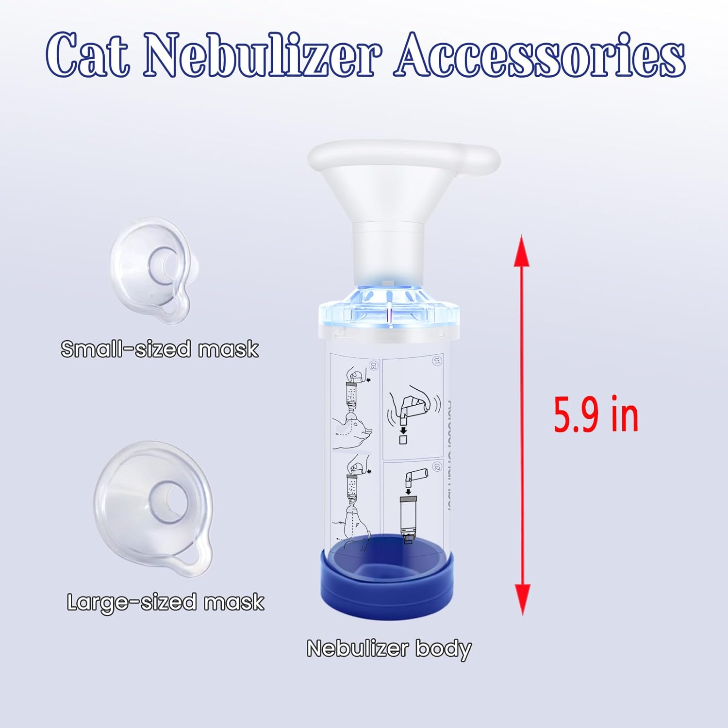 Cat Inhaler Spacer with 2 Silicone Masks - Portable Nebulizer for Feline Breathing Problems - Drug Delivery Solution for Cats - Effective Cat Inhaler & Nebulizer (Blue)