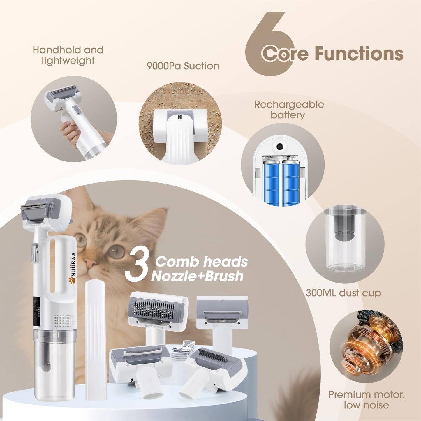 5-in-1 Pet Handheld Cordless Grooming Vacuum