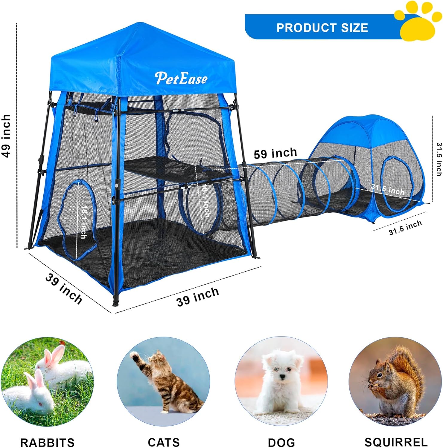 Cat Enclosures, 3-in-1 Cat Tower Tent with Tunnel/Pop Up Cube,Climbing Cage Outdoor Catio Portable Playpen Play Tents for Cats Kitten and Small Animals