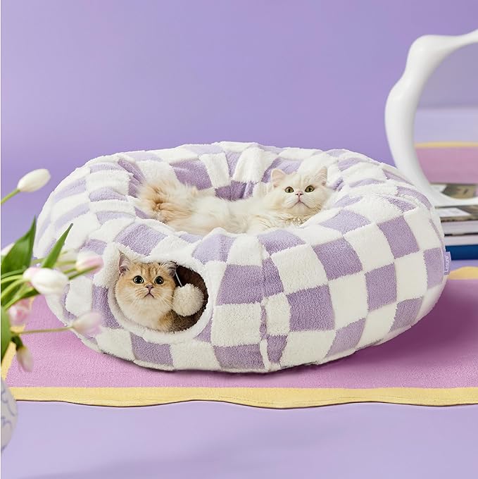 Cat Tunnel Donut Bed with Cushion and Peekaboo Cave
