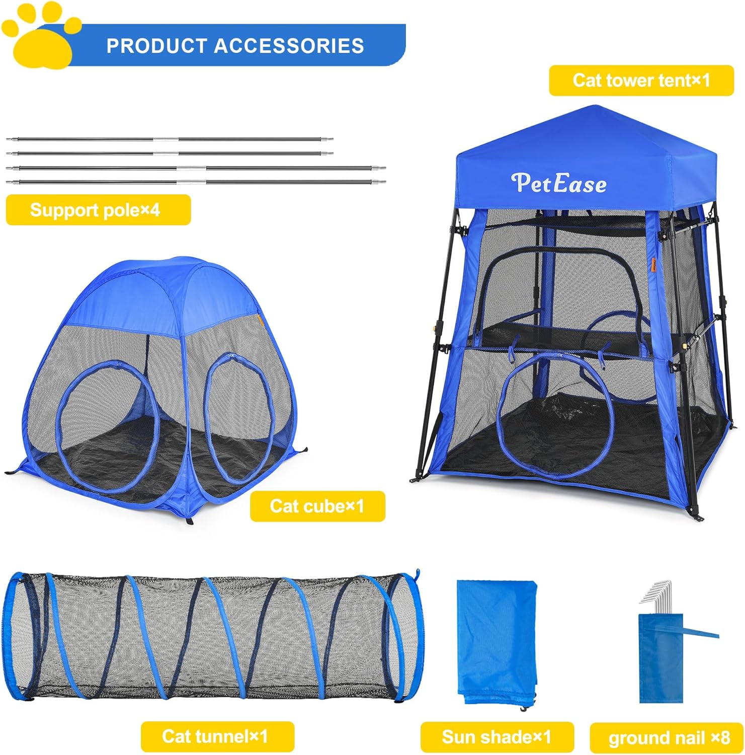 Cat Enclosures, 3-in-1 Cat Tower Tent with Tunnel/Pop Up Cube,Climbing Cage Outdoor Catio Portable Playpen Play Tents for Cats Kitten and Small Animals