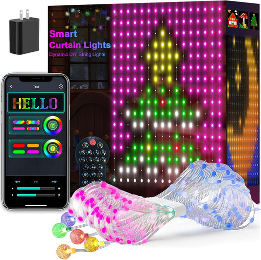 Curtain Lights,Smart LED Wall Lights with APP&Remote,Color Changing String Lights,Dynamic DIY for Bedroom Living Room Christmas Decor,IP65 Waterproof,5.25x5.25ft