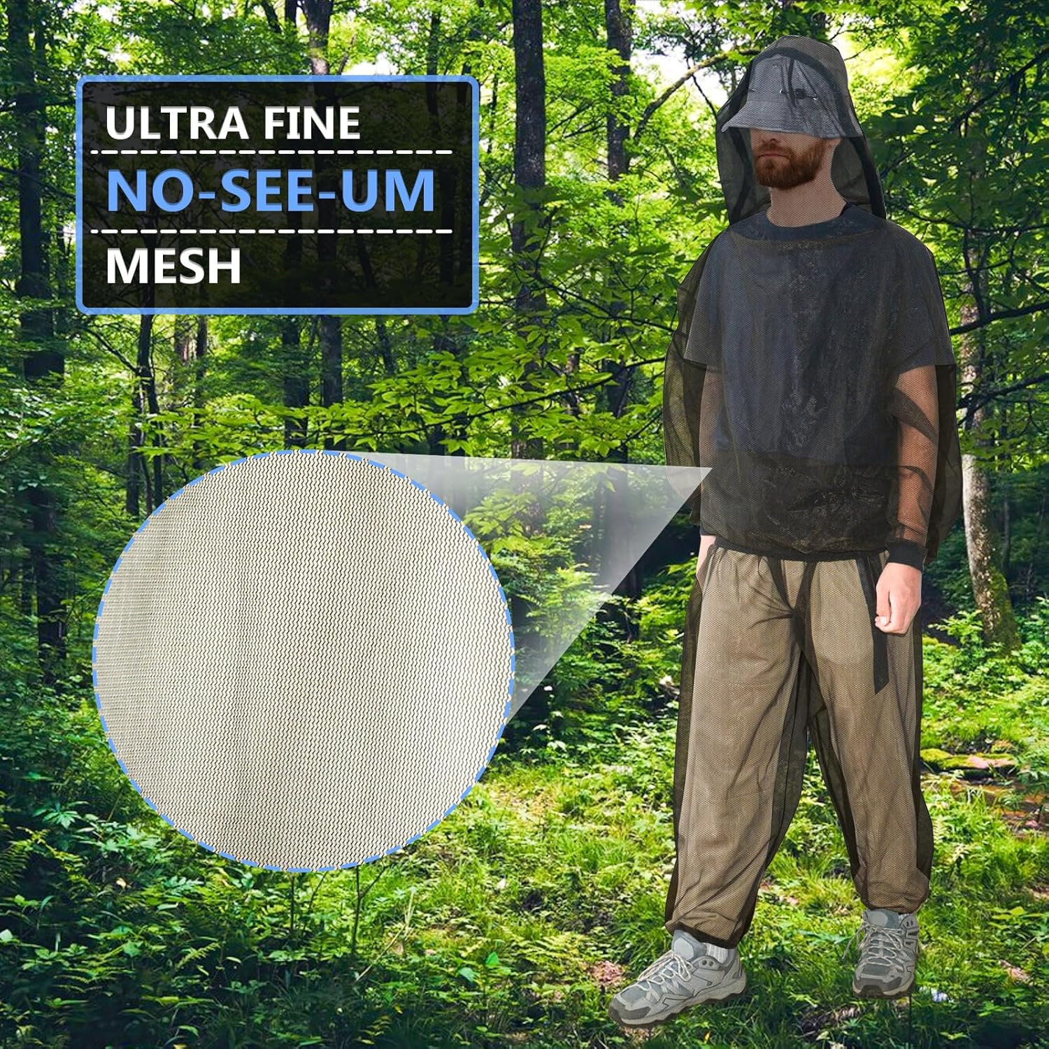 Mosquito Suit - Net Pants & Jacket with Hood - Mesh Bug Suit for Outdoor Protection from Flies, Gnats, No-See-Ums & Midges - Mosquito Clothing for Men & Women with Carrybag, XL Size