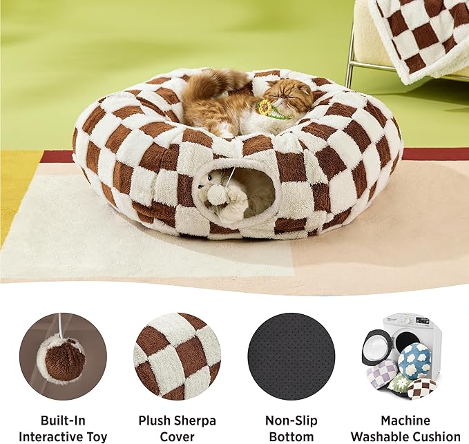 Cat Tunnel Donut Bed with Cushion and Peekaboo Cave