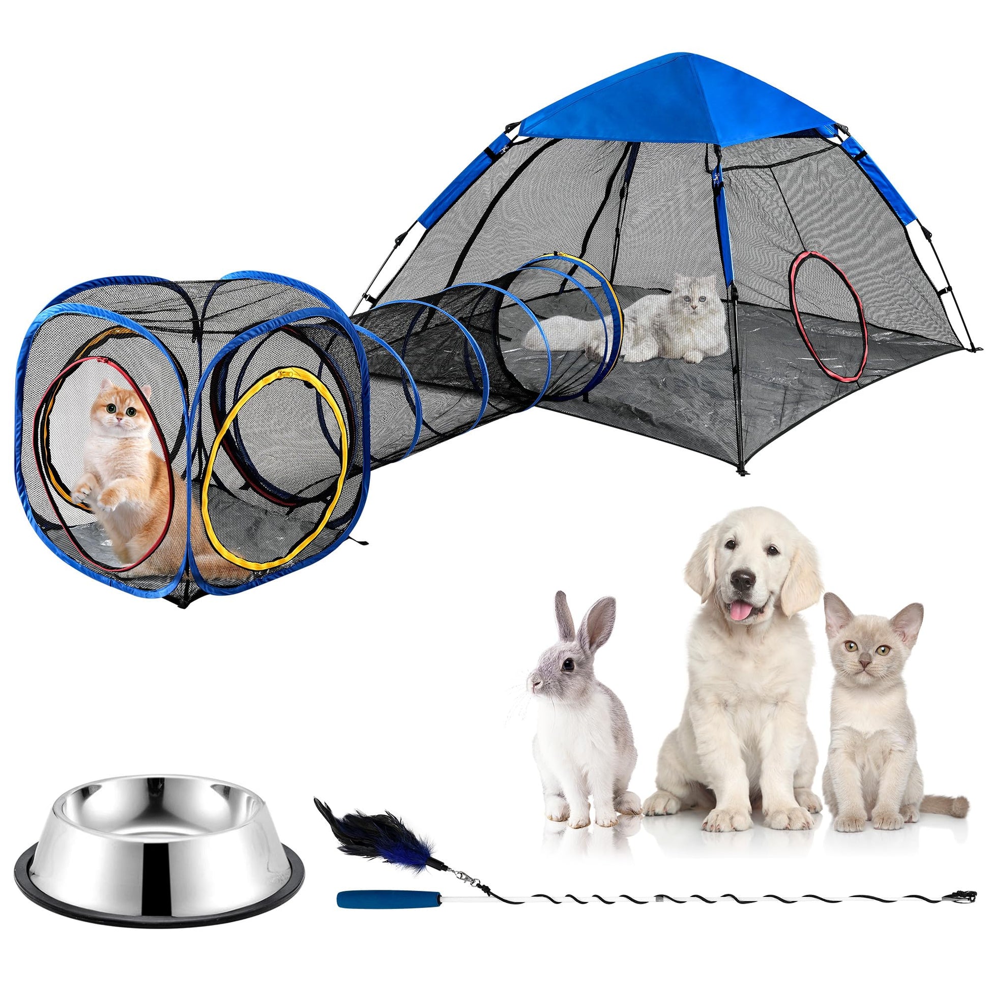 Cat Enclosures, 3-in-1 Cat Tower Tent with Tunnel/Pop Up Cube,Climbing Cage Outdoor Catio Portable Playpen Play Tents for Cats Kitten and Small Animals