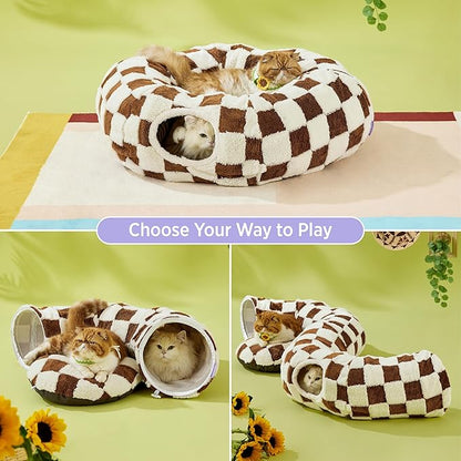Cat Tunnel Donut Bed with Cushion and Peekaboo Cave