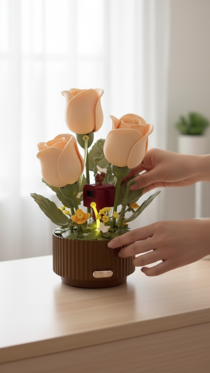 Beautiful Decorative Flower Pot with Shiny Artificial Flowers