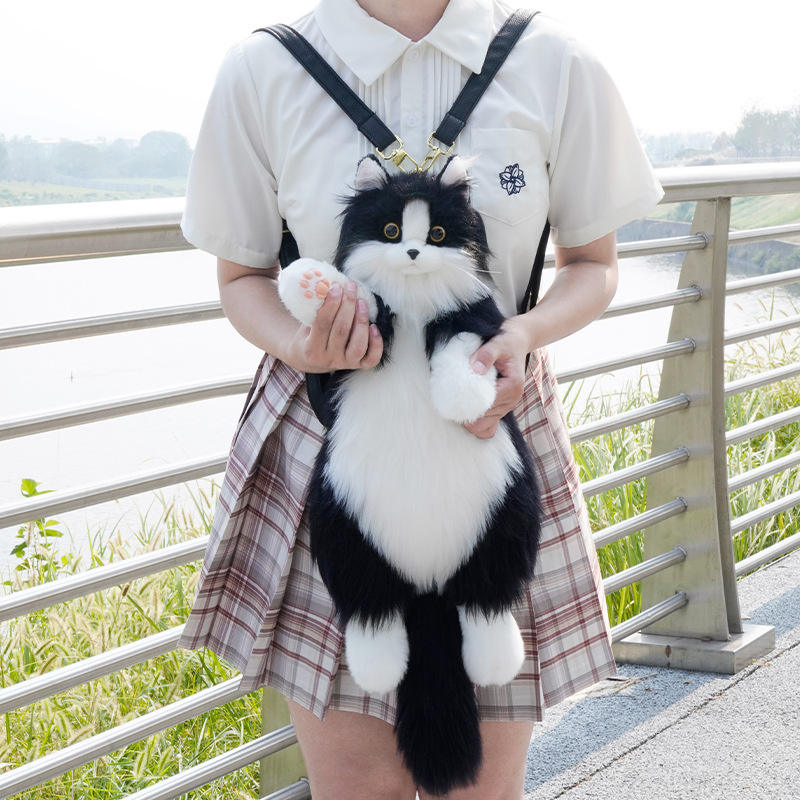 Black and White Cow Cat Backpack 3D Plush Toy Bag