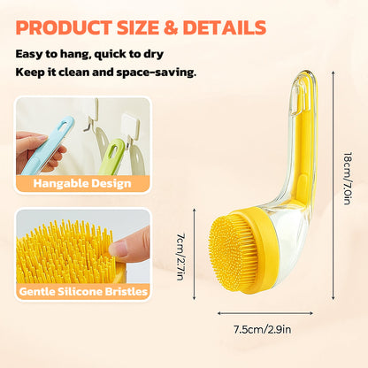 Dog Bath Brush | Silicone Grooming Brush with Long Handle & Soap Dispenser