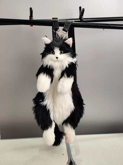 Black and White Cow Cat Backpack 3D Plush Toy Bag